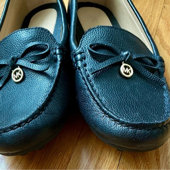 Michael Kors Black Leather Flats with Gold Accents - Picture 3 of 6